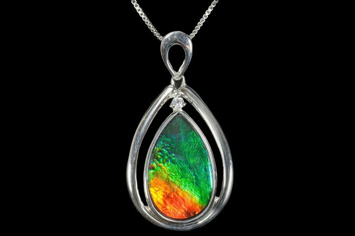 Ammolite Pendant with Sterling Silver and a White Sapphire #175221